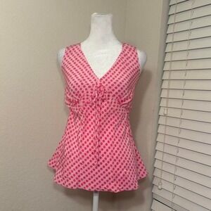 NWT Isaac Mizrahi for target size L y2k pink polka dot fitted silk cami